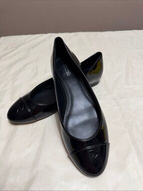Michael Kors Black Patent Logo Cap-Toe Flats